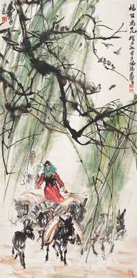 黄胄 1984年作 杨柳青青赶集忙 立轴